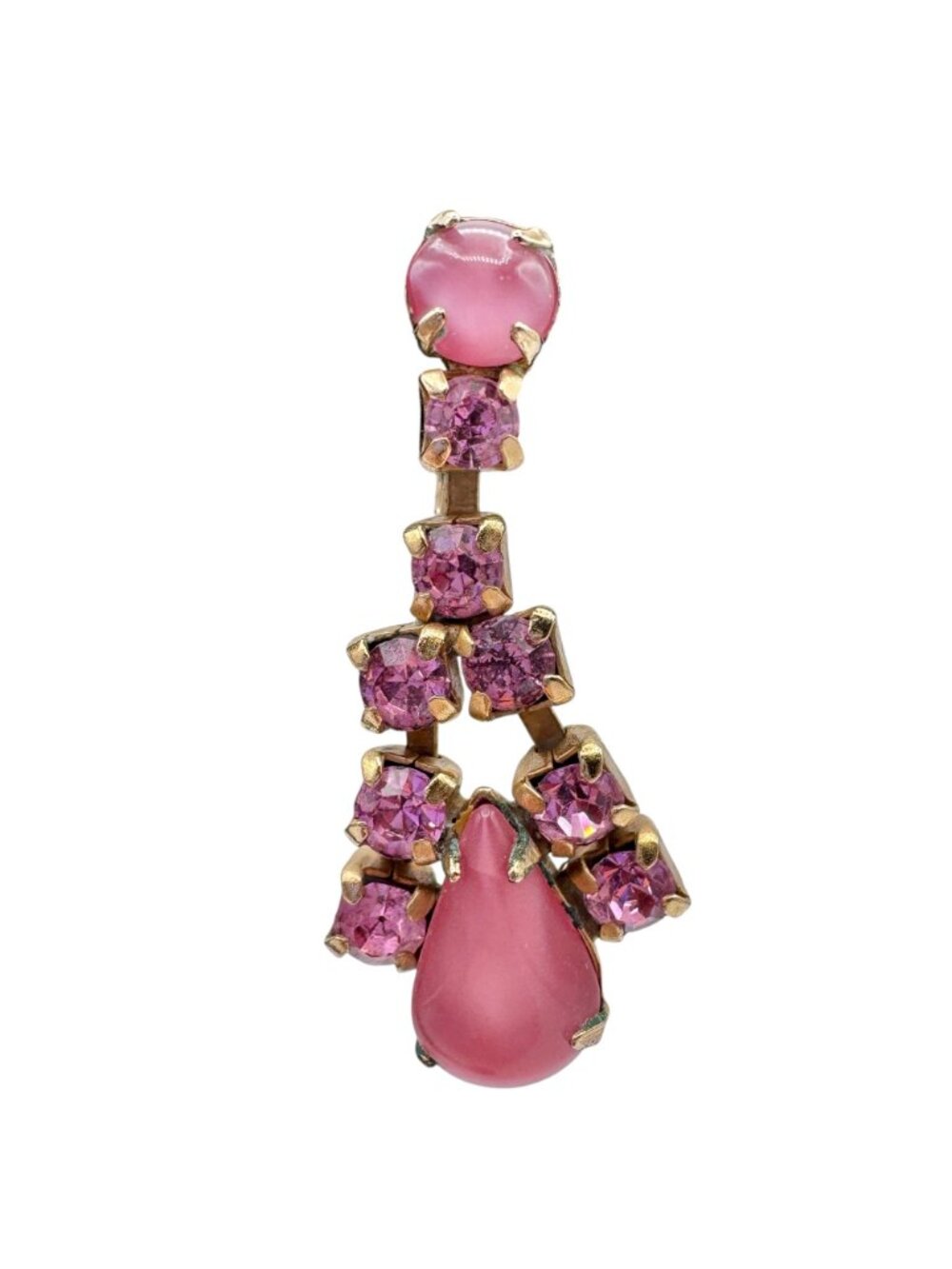 Vintage Pink Rhinestone Dangle Drop Earrings Moonglow Mid-Century Glam - Picture 3 of 11